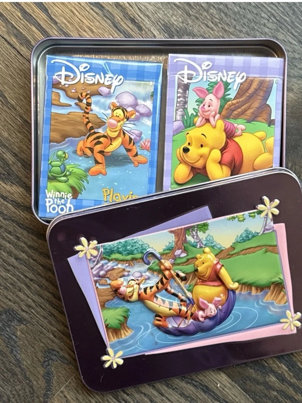 Disney Winnie the Pooh Collectible 3D Tin W 2 Decks /Sets Playing Cards Complete